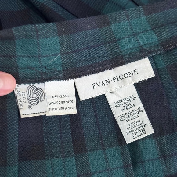 Vintage Evan Picone Tartan Pleated Skirt 28 Navy Green Wool School Girl Preppy - Picture 8 of 10